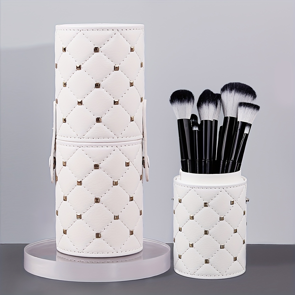 1pc luxury   leather makeup brush holder waterproof dustproof large capacity cosmetic storage case multi functional unscented beauty organizer tool Product details 0