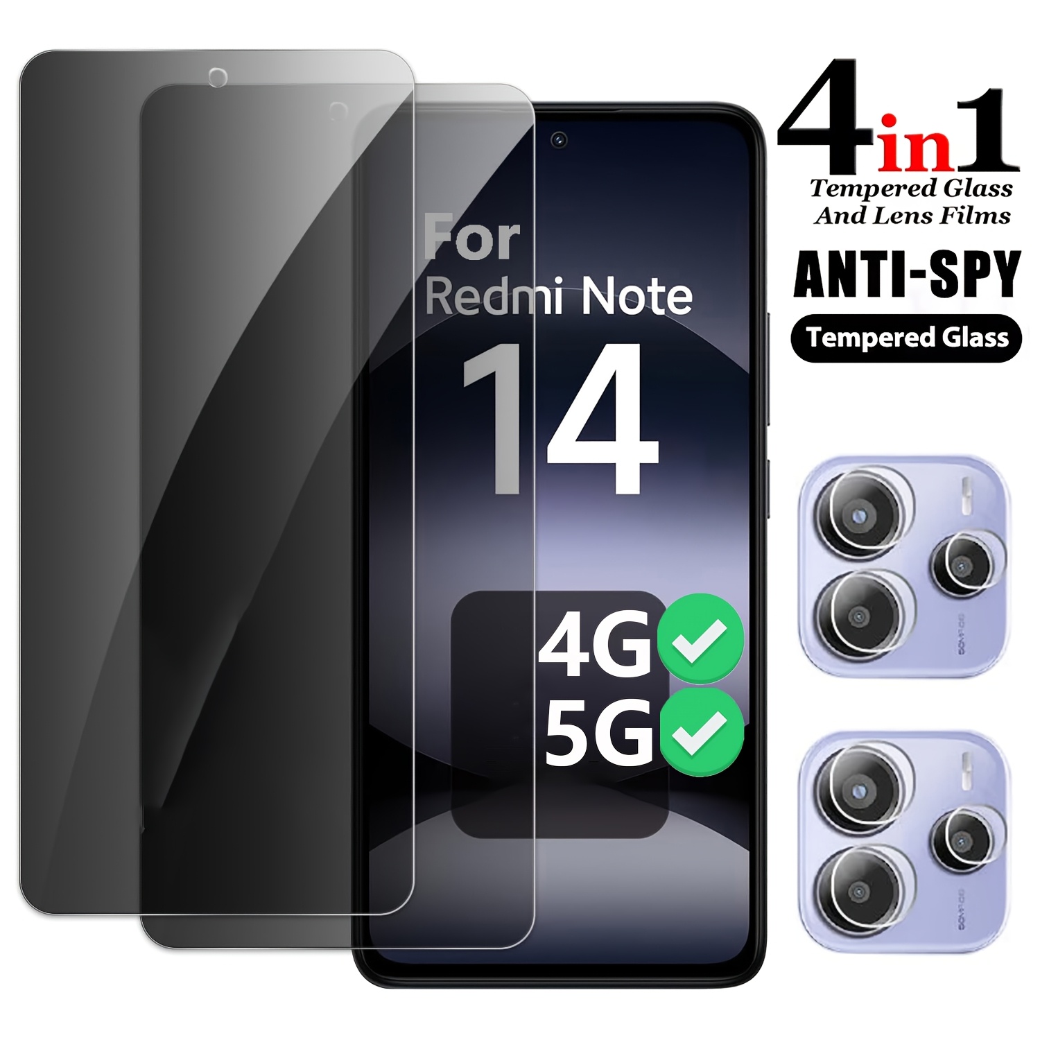 Image of 4-in-1 2+2pcs Anti-spy Tempered Glass For Redmi Note 14 4g 5g Lens Privacy Protection Glass For Redmi Note 14