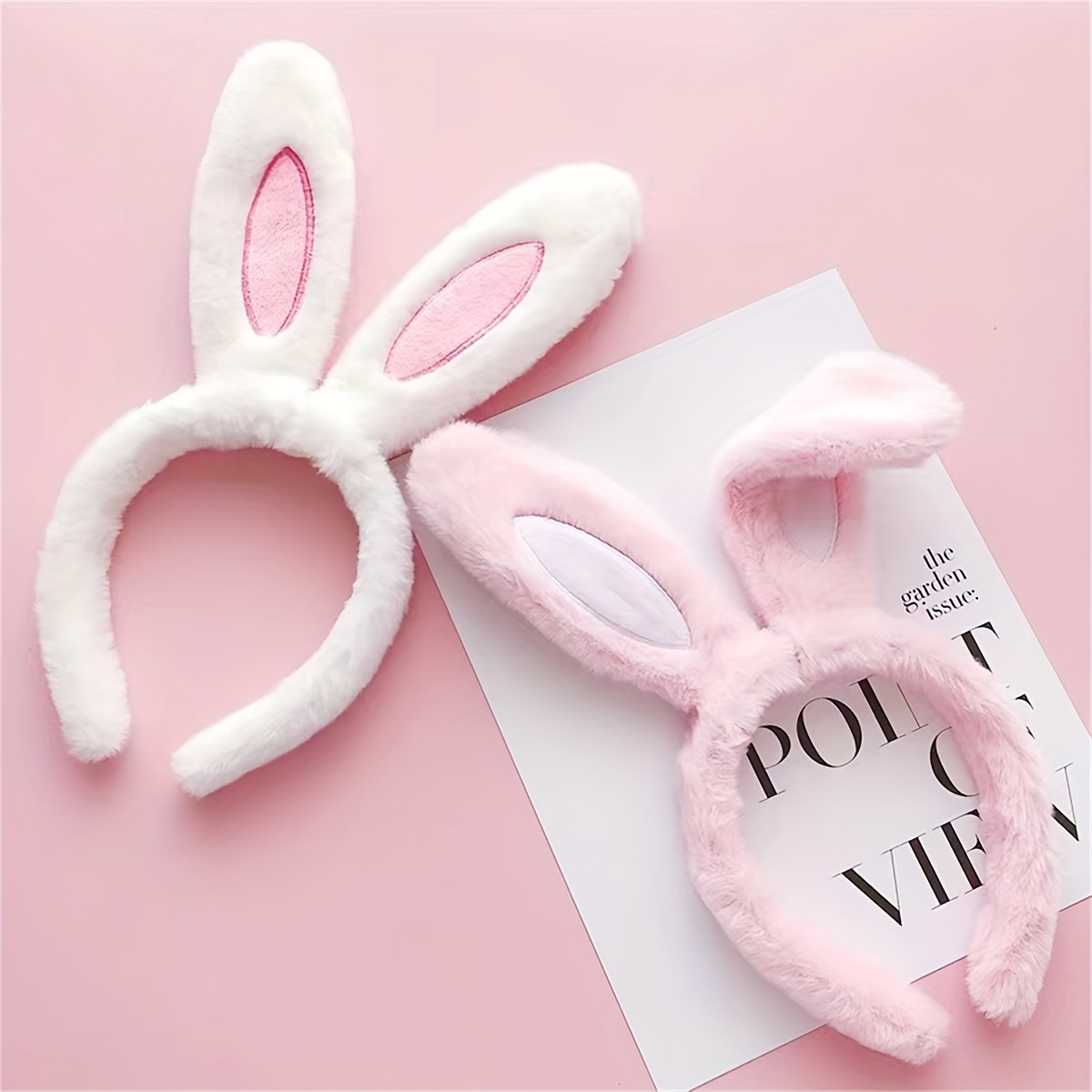 

Cute Bunny Ears Headband Set For Girls, 2pcs Dress Up Hairbands, Soft Polyester Plush Rabbit Ear Hair Accessories, Animal Theme Hair Hoop For Makeup And Costume - Color Matched