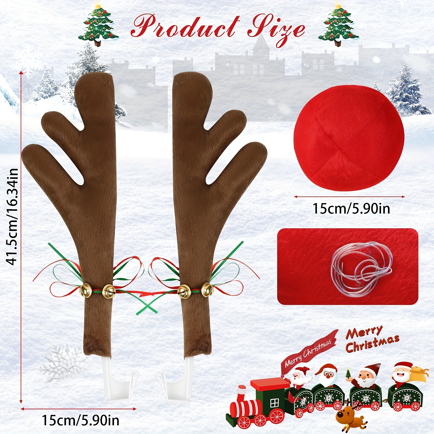 Car Reindeer Antlers Nose Decorations Set christmas - Temu