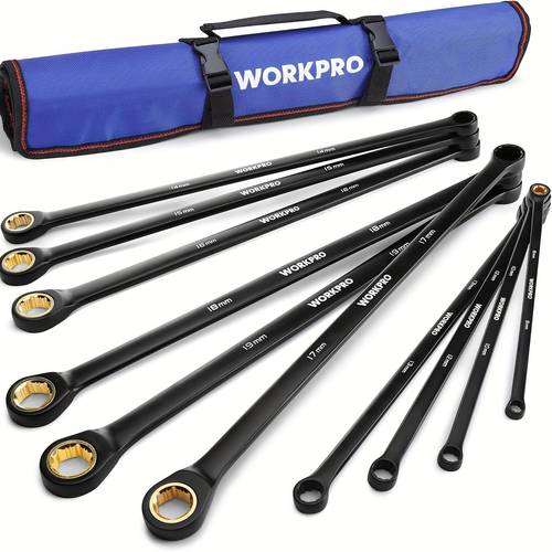 extra long ratcheting wrench set 10pcs anti slip wrenches set metric 8 19mm 72 teeth cr and black electrophoretic coating wrenches with rolling pouch