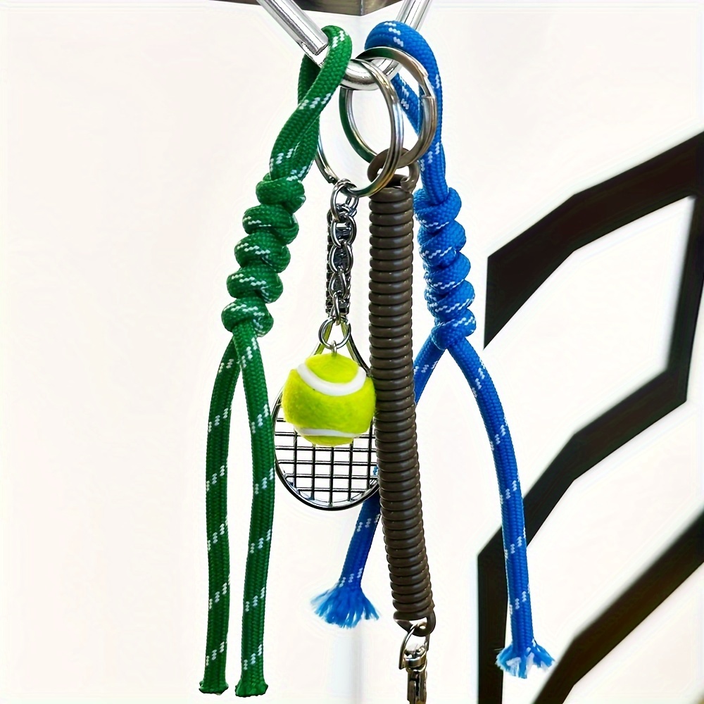 tennis racket ball metal keychain set with rope accents sports themed bag decoration multi piece key ring accessory for car keys ideal valentines day gift details 11