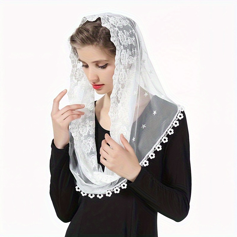 

Elegant Exquisite Pure White Veil, Embroidered Lace Shawl Veil, Wedding Accessory Photo Prop