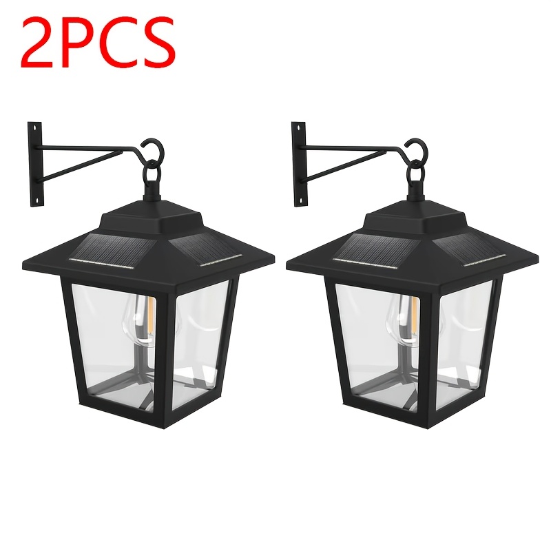 TEMU 2/4pcs Set Solar Wall Light, Outdoor Hanging Solar Light With 4 Solar Panels, Warm White Light, Wall-mounted Black Outdoor Light, Very Suitable