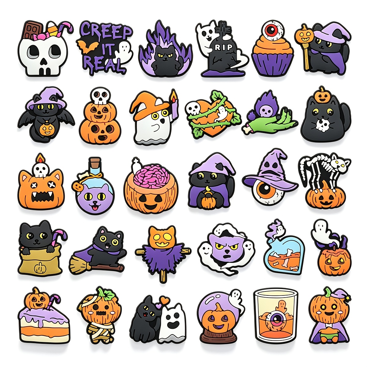 TEMU Juego de 16/ piezas de dijes adorables para zapatos de la serie de Halloween, decoraciones de PVC para zapatos y bolsos de playa, accesorios de