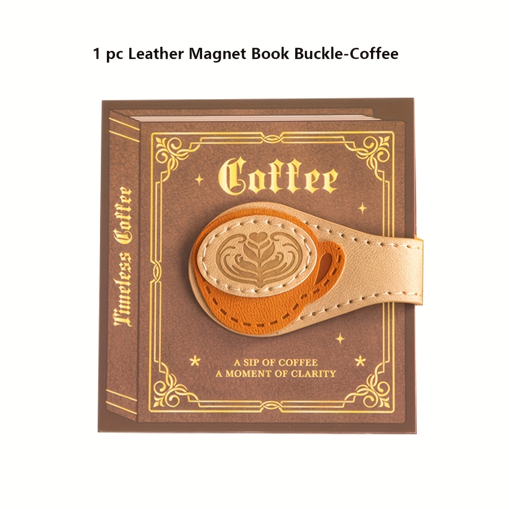 TEMU 1pièce Marque-page en cuir de luxe vintage café & rose - Porte-page magnétique - Design double face avec accents dorés, idéal pour les amateurs