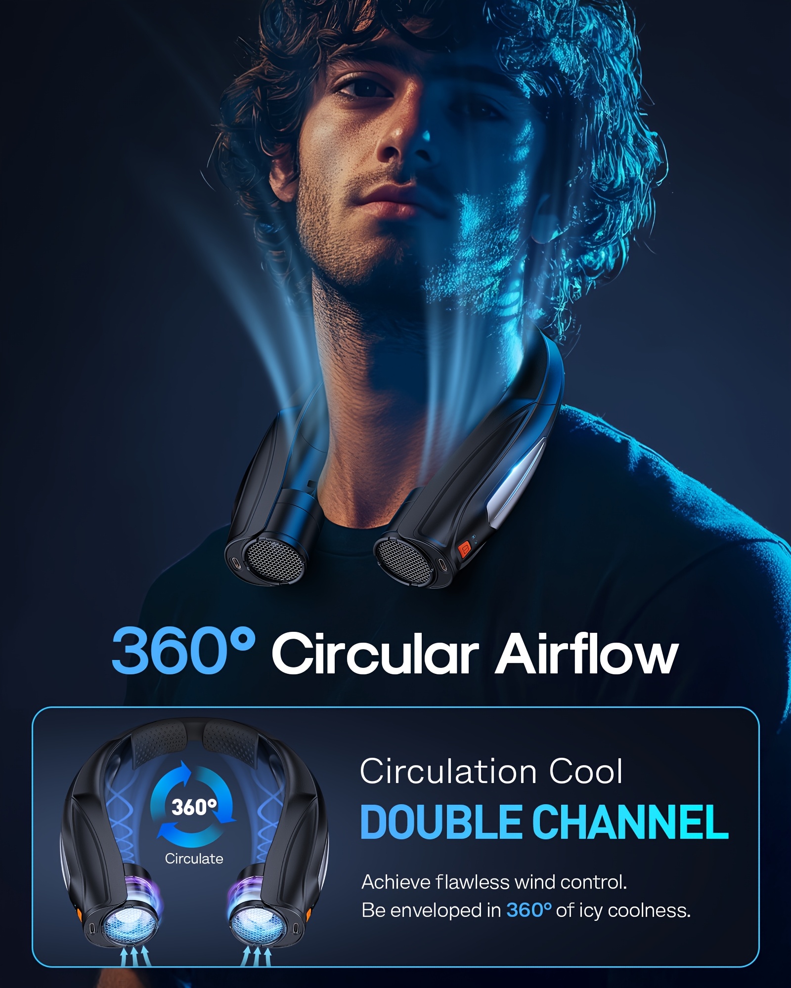 Ultra-Long Battery Life: 6-20 Hours, Dual Wind Speeds, Super Quiet Brushless Motor, 3000mAh*2, Durable USB Charging, Soft Silicone Neck Strap, Ideal for Work, Travel, Sports, and Outdoor Activities, Outdoor Sports Fan|Ergonomic Neckband Fan|Durable