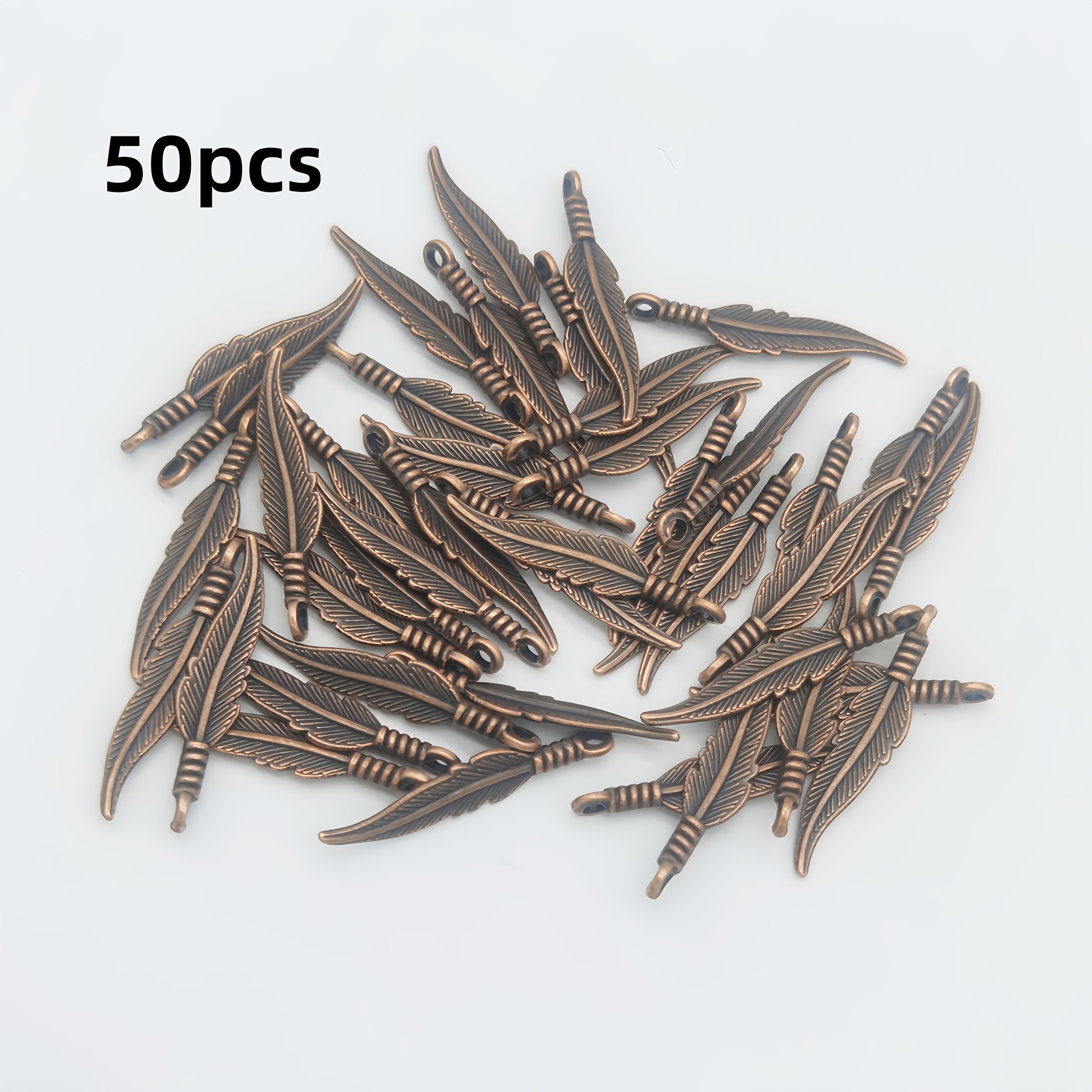 TEMU 50pcs Of Double-sided Feather Pendants, 32x6mm Antique-style Charms, Suitable For Various Colors, Handmade Jewelry, Made Of Alloy Material