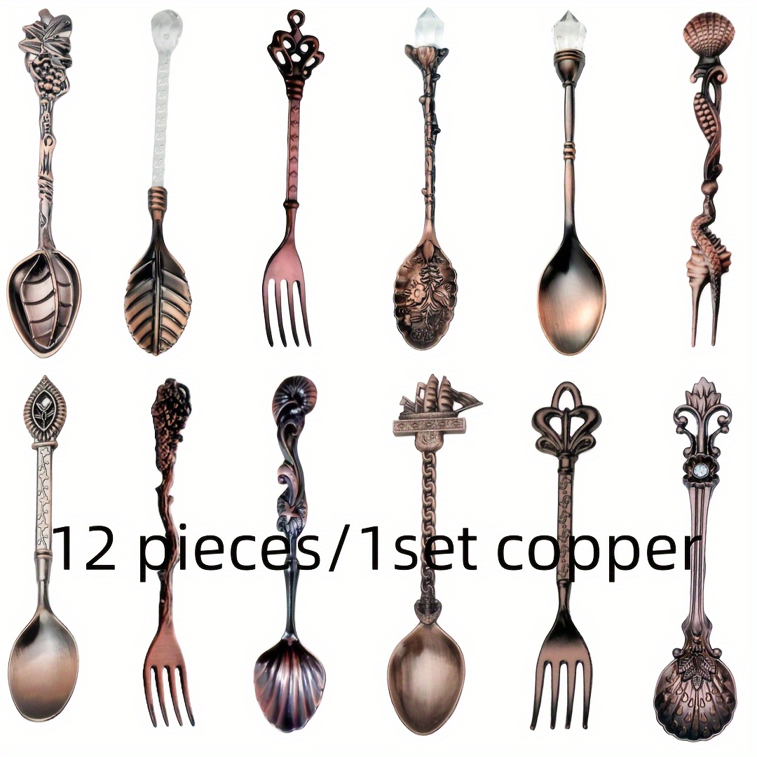 TEMU 12pcs/1 Set Retro Small Spoons | Luxurious Small Spoons, Seasoning Spoons, Fruit Spoons, Kitchen Tea Spoons, Honey Spoons, Nest Spoons, Creative