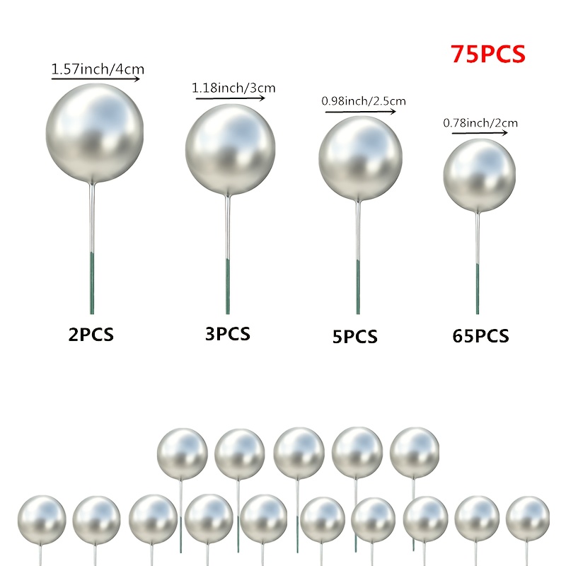 TEMU 75pcs Silvery High-end Cake Decorations, Mini Balloon Cake Toppers, Foam Balls, Cake Needle Insert Toppers, Cake Toppers For Wedding Balloon