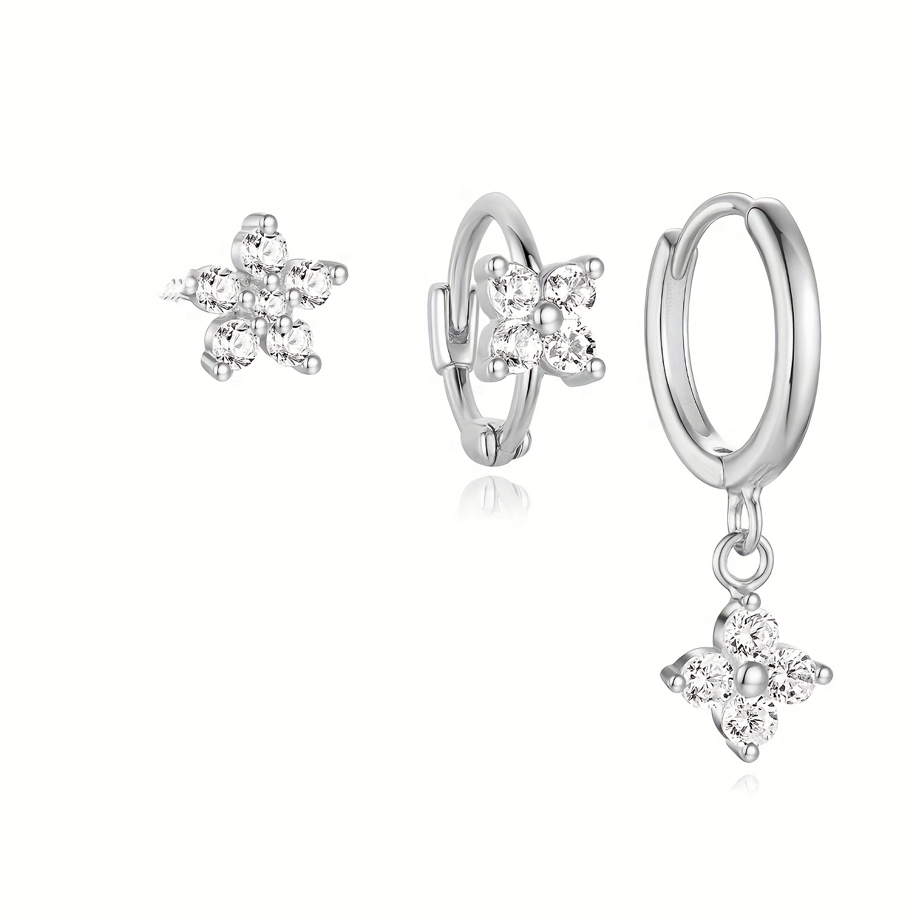 TEMU 3pcs Women's Hoop Earrings With Small Floral Pendant, Simple, , Stylish, And Versatile Earrings, Suitable For Daily Commuting, Women's Jewelry