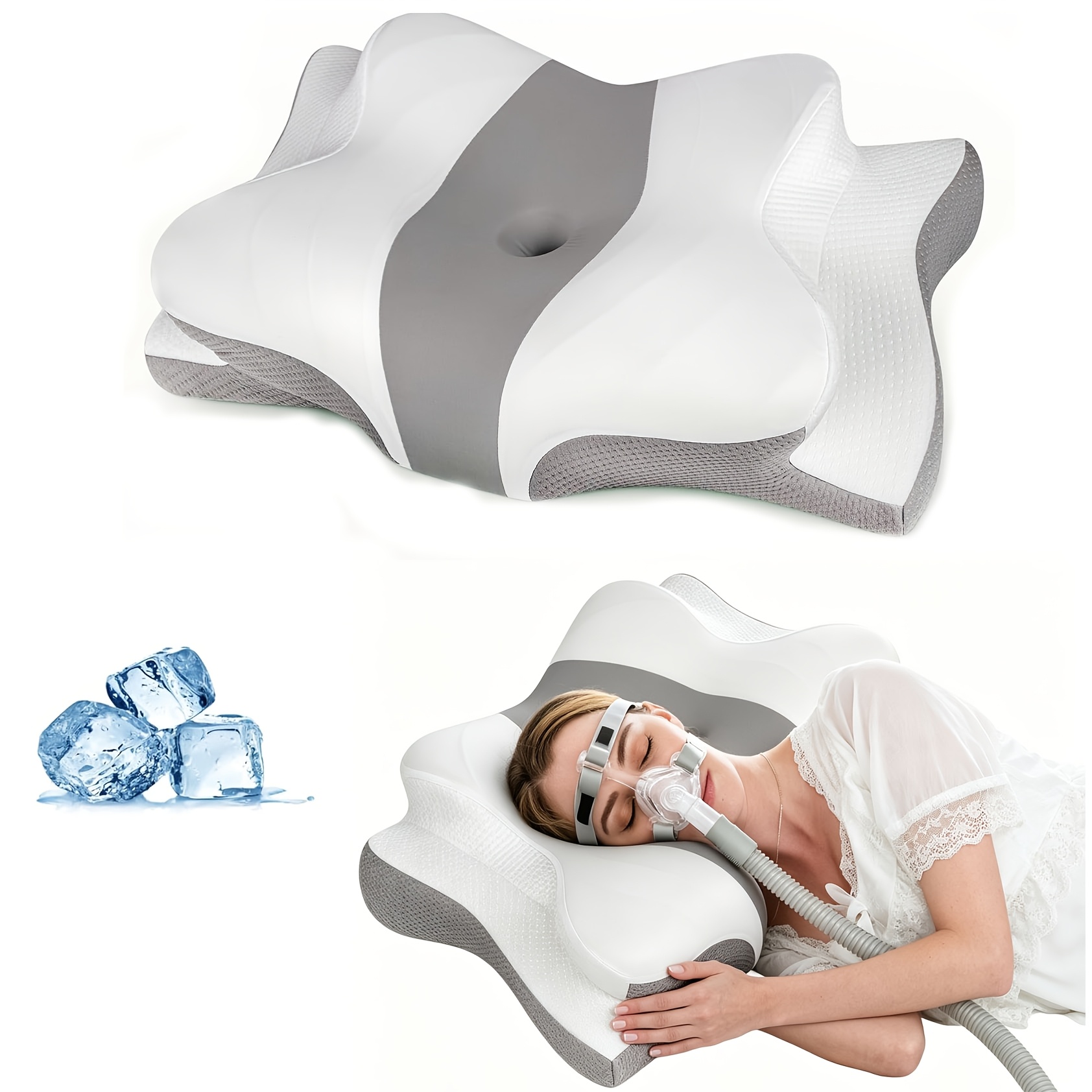TEMU Oreiller cervical, oreiller CPAP pour dormeurs latéraux, dorsaux et ventraux, oreiller ergonomique pour utilisateurs de CPAP pour les fuites