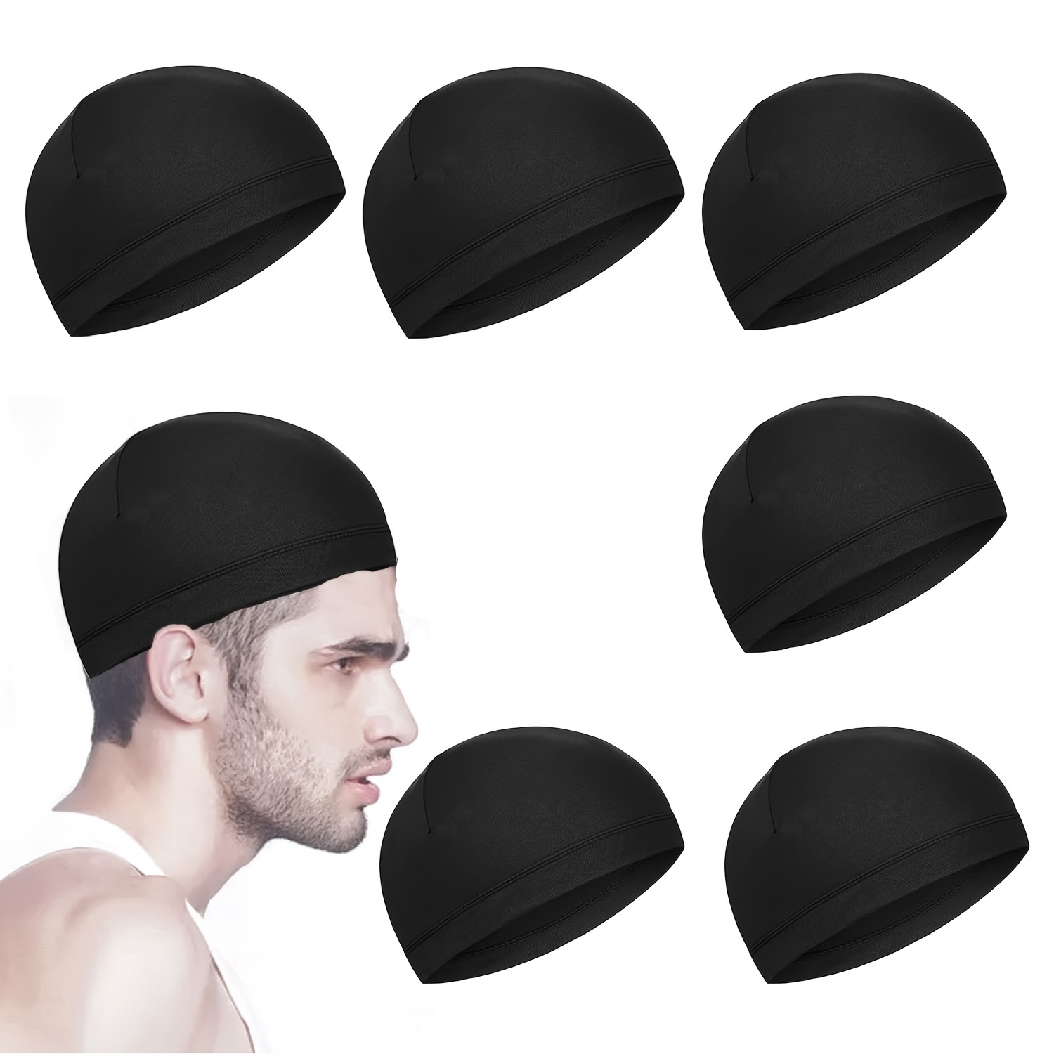 

6pcs Caps - Breathable, Sweat-wicking Helmet Liners For Cycling & Running, Machine Washable, Black