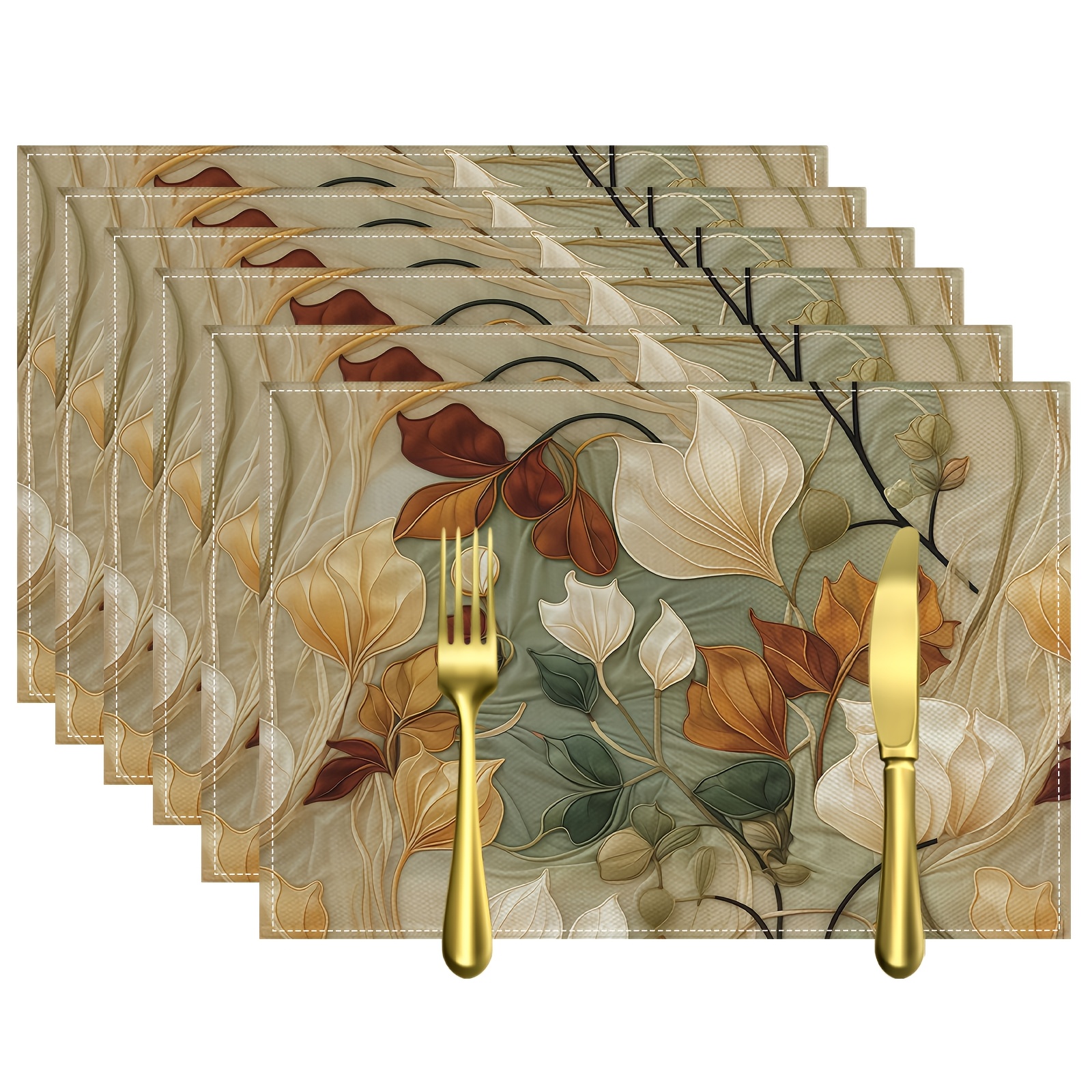 TEMU 6pcs Floral Decorative Placemats, Vintage Perfectly Enhances Kitchen Aesthetics, Ideal For Holiday Decor, Seasonal Farmhouse Style Fabric Table