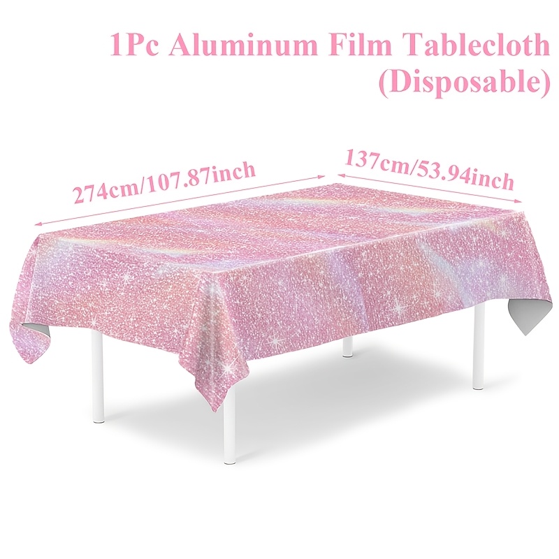 TEMU 1pc, Rose Film Tablecloth, 274*137cm, Pink Sparkling Disposable Plastic Tablecloth, Happy Birthday Party Decoration, Wedding Bridal Shower Party