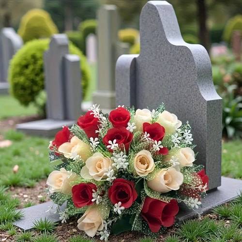 realistic artificial rose bouquet fade resistant plastic flowers with elegant leaf design and white suitable for anniversaries easter valentines day outdoor decor home and cemetery