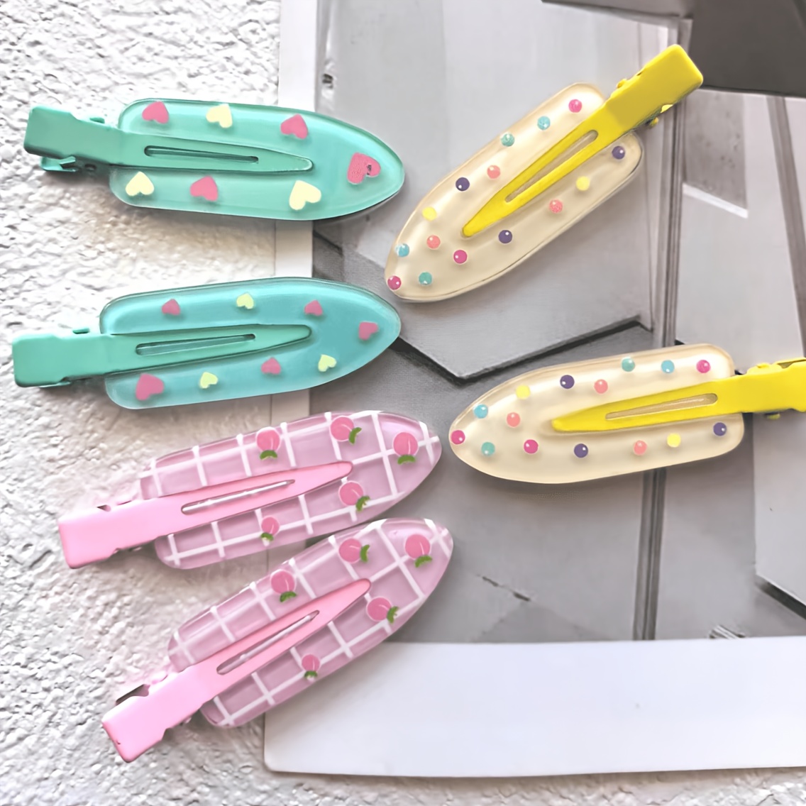 TEMU 6pcs Set Dot Seamless Hair Clips, Acrylic Duckbill Clips, Girly Hairpins, Sweet Bangs And Hair Clips, Hair Accessories