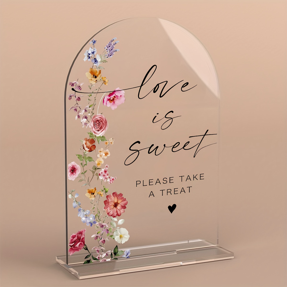 Image of 2d Flat, Boho Floral Acrylic "love Is Sweet" Sign - Wedding Dessert Table Decor, Freestanding "please Take A Treat" Sign For Bridal Shower, Baby Shower & Party Favors