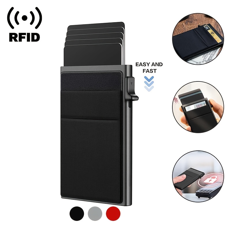 

1pc Porte-Carte de Crédit RFID pour Hommes, Portefeuilles Intelligents Porte-Cartes Bancaires en Métal Mince et Up en Aluminium