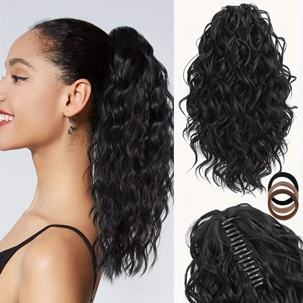 TEMU Extensions de cheveux bouclés ondulés courts à de 14 pouces avec pince et outils - Texture volumineuse et ondulée pour des femmes, les fêtes,