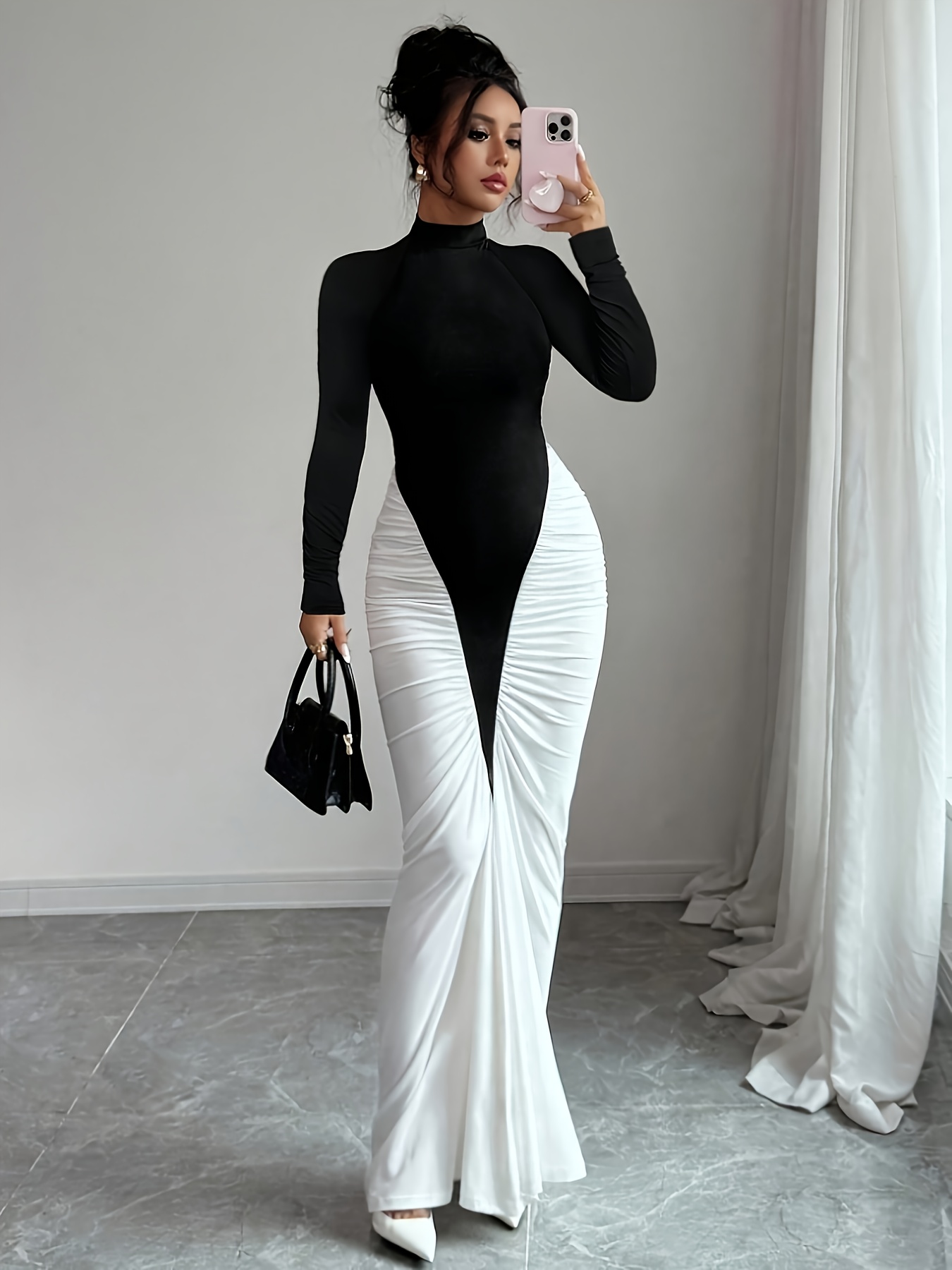 black white elegant dress Jovani 4062 Black and White Long Sleeve Dress