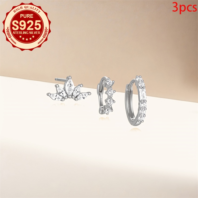 Women's S925 Fan-Shaped Stud Earrings, Elegant & Cute