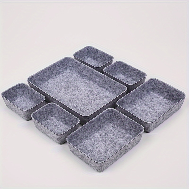 Multifunctional Felt Storage Box Snack Tray, Drawer Organizer, 7pcs Desk Organizer Set For Small Office Supplies