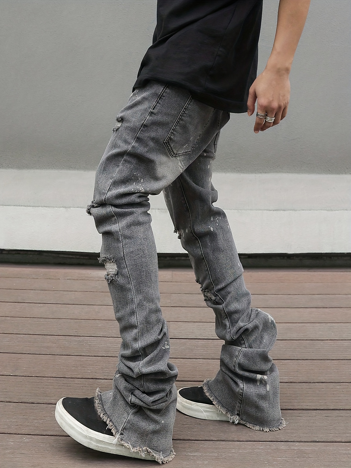 *'s Skinny Fit Distressed Ripped Jeans, Fashion Bootcut Leg Denim Pants For  Four-Season Wear