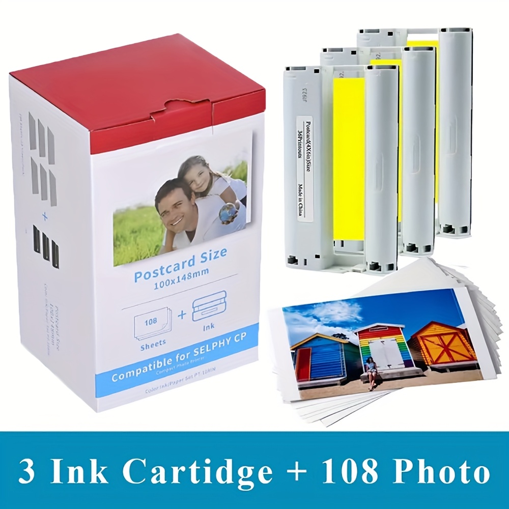 

Cidy 3-pack Ink Cartridge Set And 108 Sheets Photo Paper For Cp1500 Cp1300 Cp1200, Compatible Printer Supplies