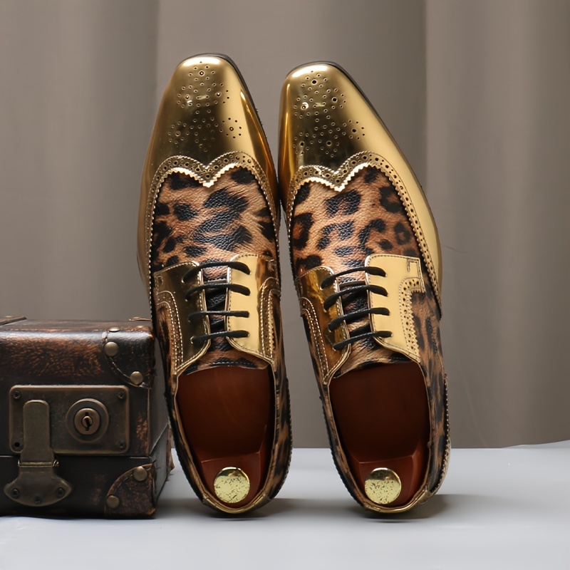 mens leopard print oxfords with golden accents stylish pointed toe