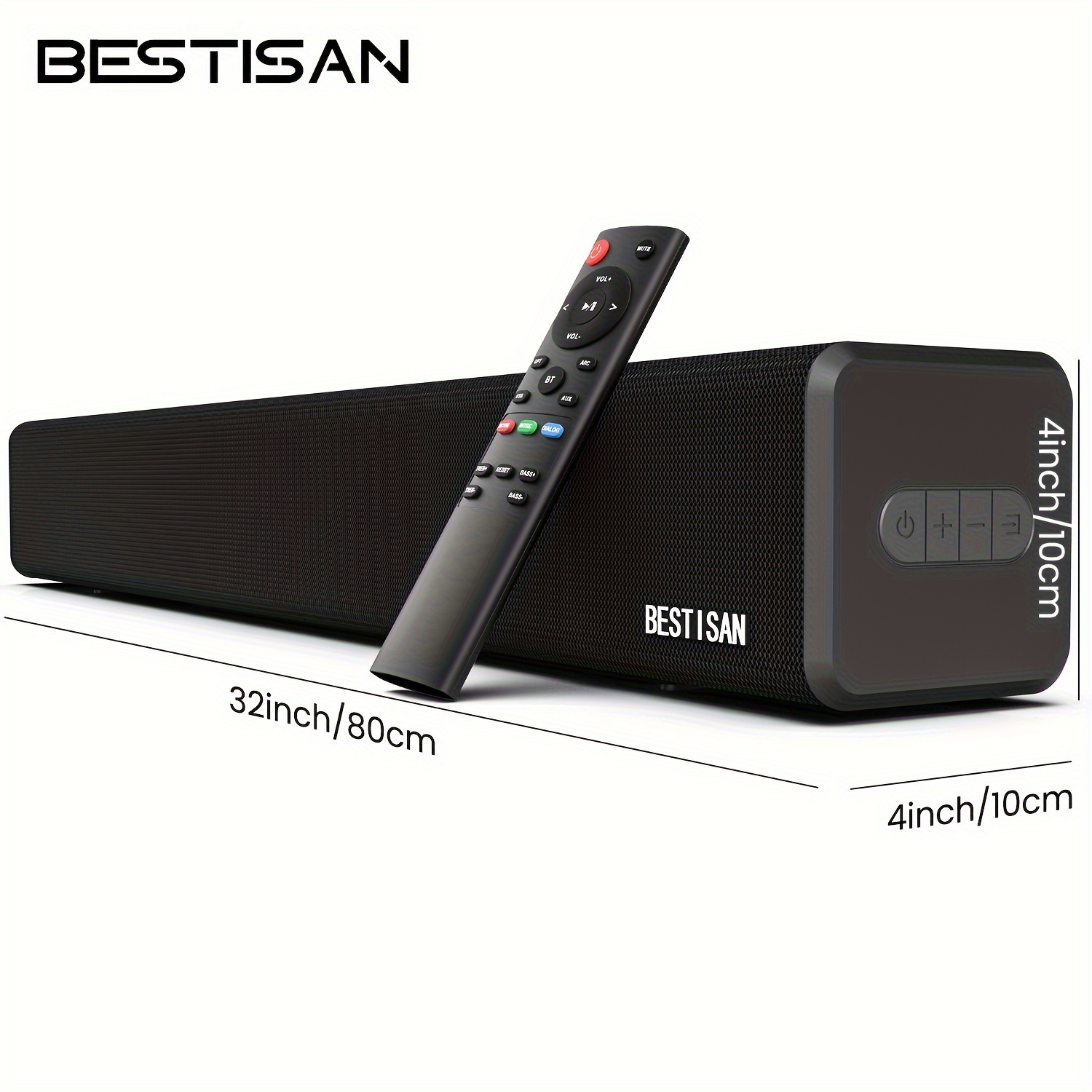 

Bestisan 2.1 Channel 100watt Sound Bar, Soundbar With Built In Subwoofer Bt 5.0 Surround Sound Systems (32inches, Dsp, Arc, Remote Control, Bass Adjustable)