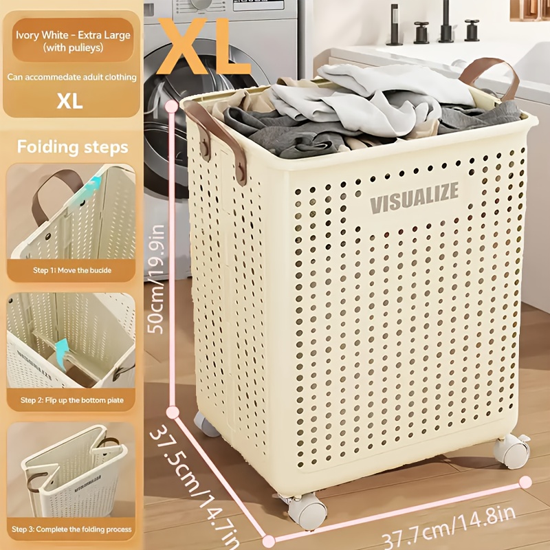 TEMU Laundry Items Storage Laundry Basket - Laundry Supplies Storage Pp Material Rolling Laundry Cart, Foldable With Wheels, Dirty Laundry Basket -
