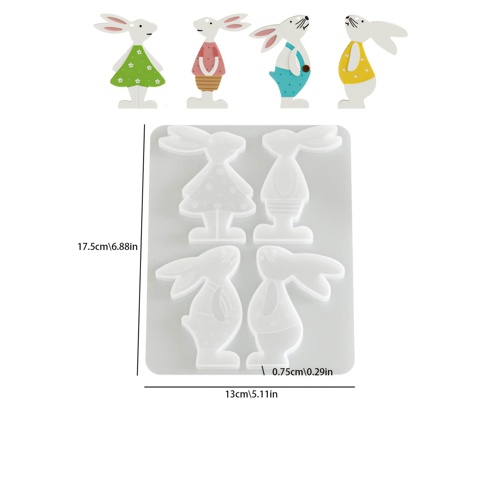 Resin Mold, 4pcs Silicone Rabbit Mold, Rabbit Wearing Overalls And A Skirt, Easter Silicone Mold, 3d Rabbit Plaster Casting Mold, Easter Bunny Silicone Mold, Casting Mold Ornament, Easter Decoration.