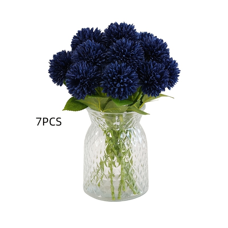 7pcs Navy Blue Artificial Chrysanthemums | Flowers For Fall Decor, Halloween, Thanksgiving, Wedding, Home Kitchen Decoration, Floral Arrangement
