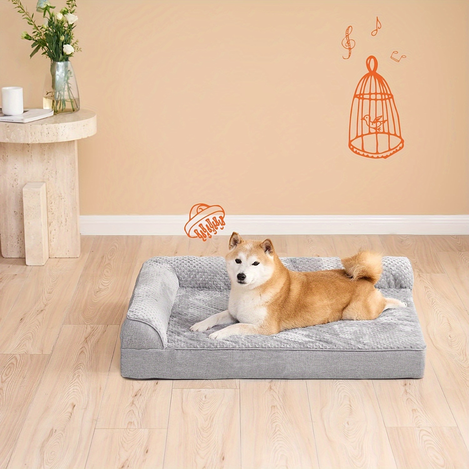 orthopedic dog bed for   plush gray polyester pet bed with ergonomic support durable rectangular design for medium large small extra small breeds pet winter bed plush pet sofa ergonomic pet sofa Product details 7
