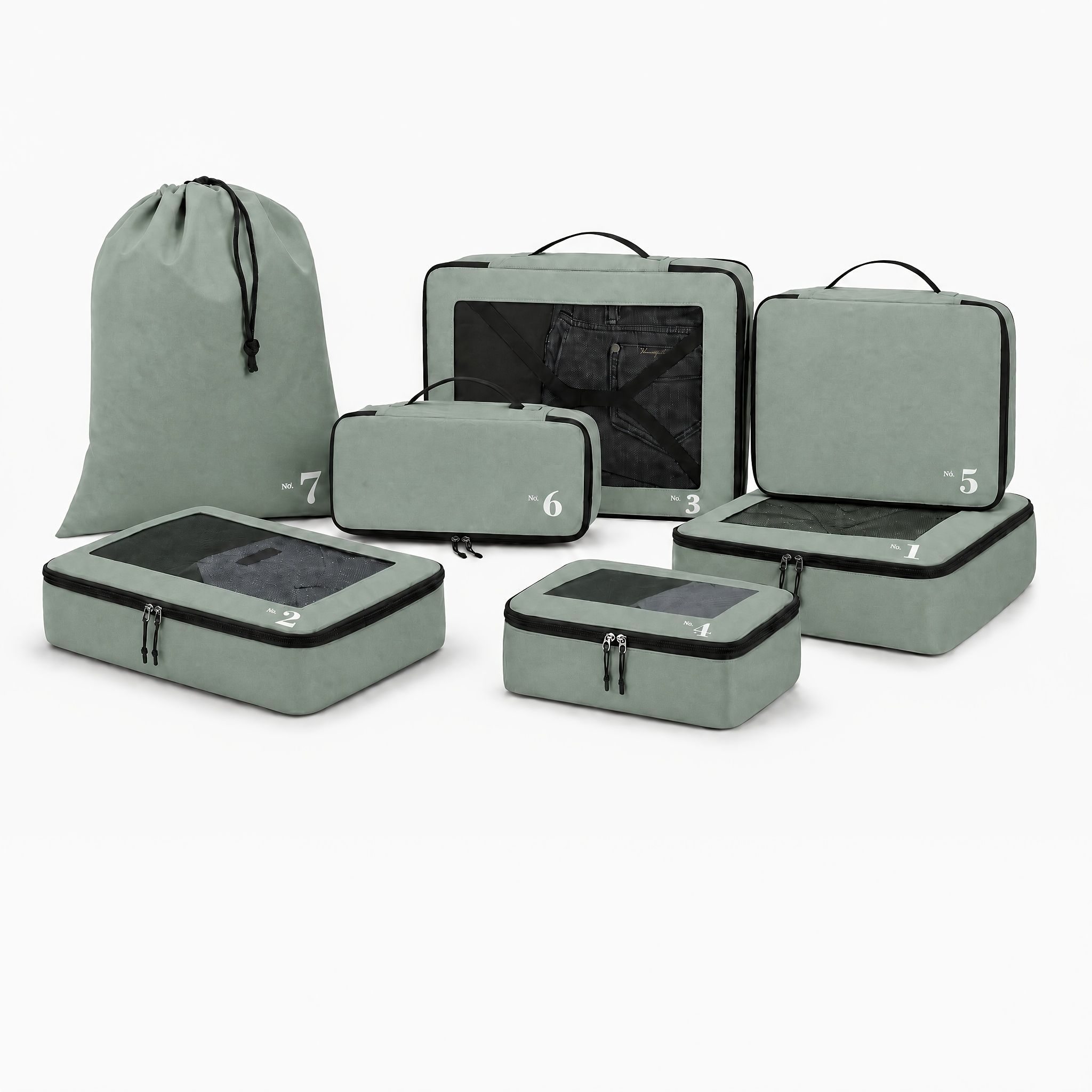 Travel Packing Cubes For Suitcase 7pcs Set Luggage Organizer For Travel Essentials, Large Mesh Luggage Bag With Number Token For Suitcases