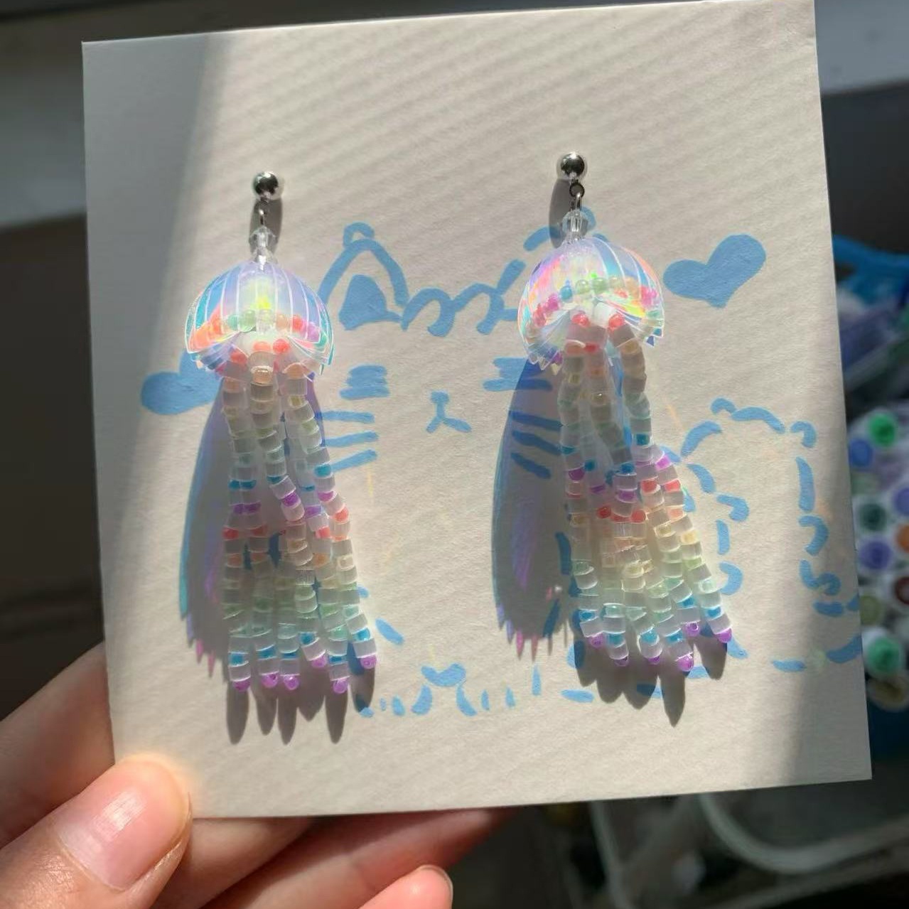 A Pair Of Niche-designed Rainbow Jellyfish Drop Earrings A82