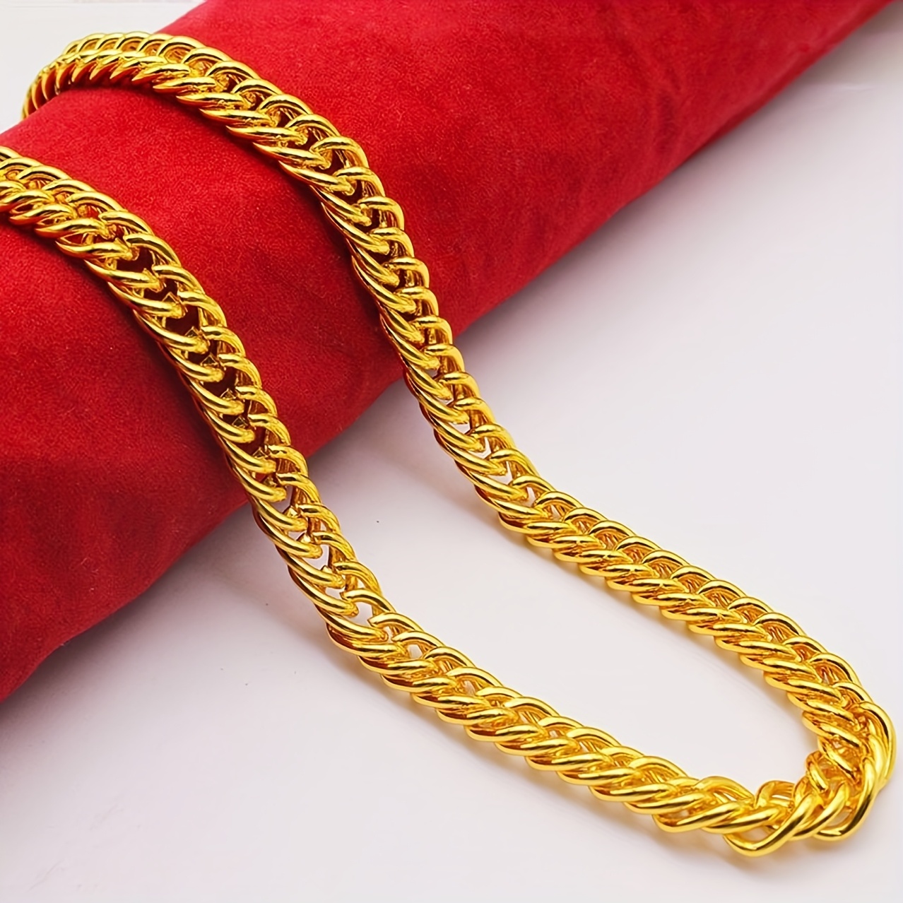 Men's Double Layer Cuban Chain Necklace Golden Hip Hop Style Bold Thick Chains