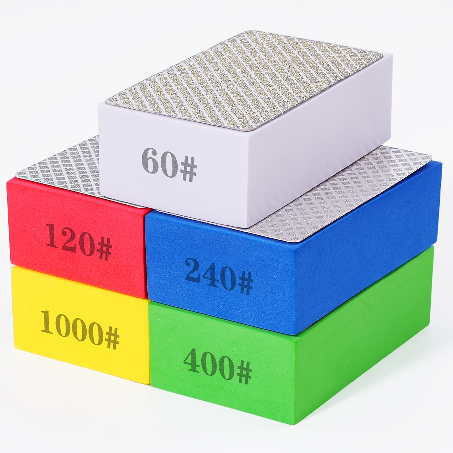 Image of Diamond Hand Polishing Pads, 5pcs Diamond Grinding Pads, Grit Sizes 60/120/240/400/1000, Suitable For Tiles, Glass, Stone, Marble, Granite, Ceramics, Metal, Wet Grinding, And Dry Grinding