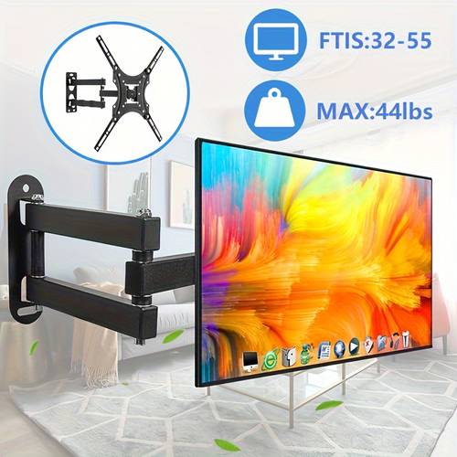 1pc metal tv monitor wall mount hinged arm with swivel tilt extension fits 32 55 inches led lcd flat panel curved tvs vesa 15 75x15 75 inches 44 lbs
