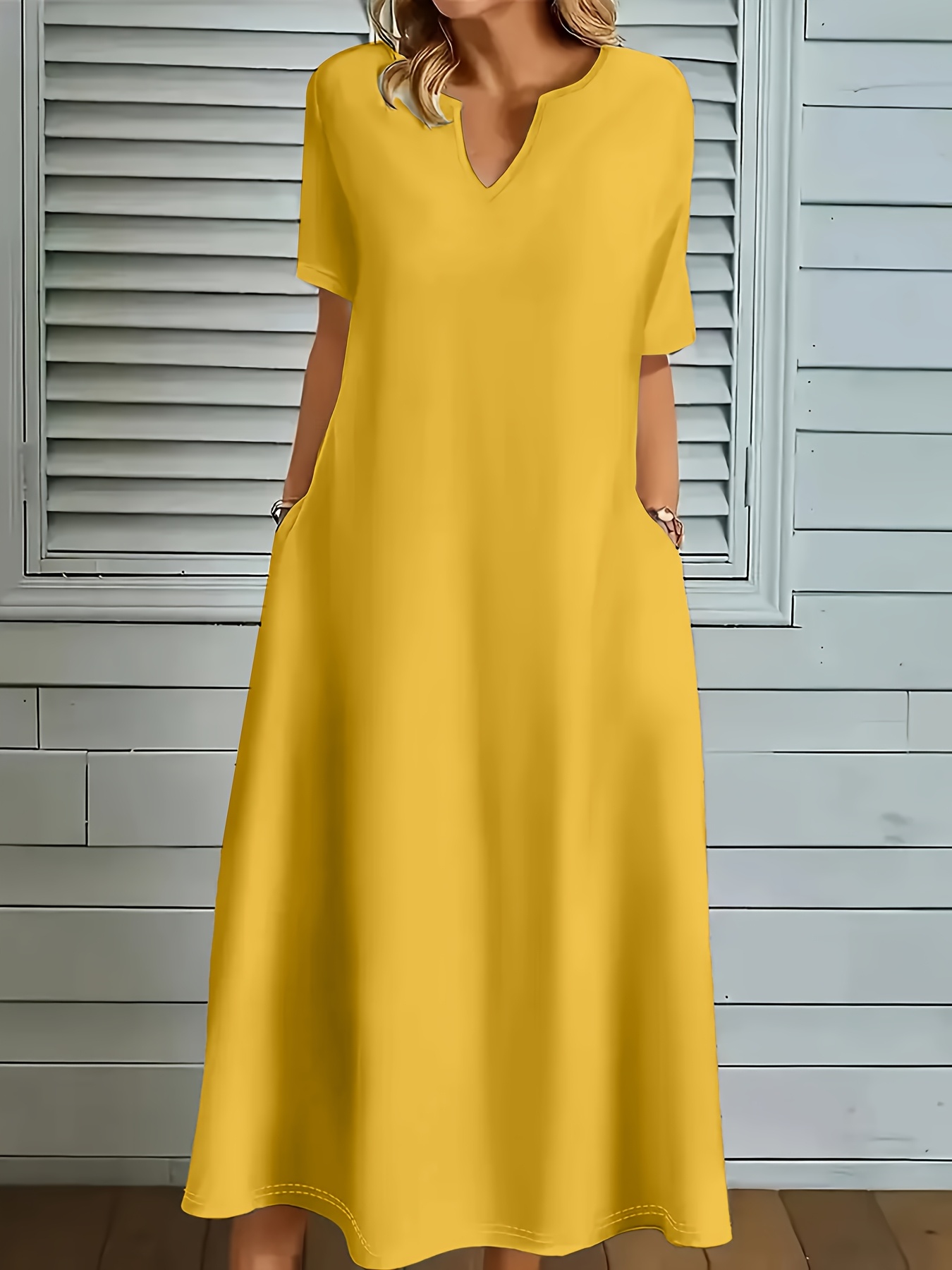 plus size - plus size - damen plus size frühlings- -v-ausschnitt v-ausschnitt   kurzarm einfarbiges kleid