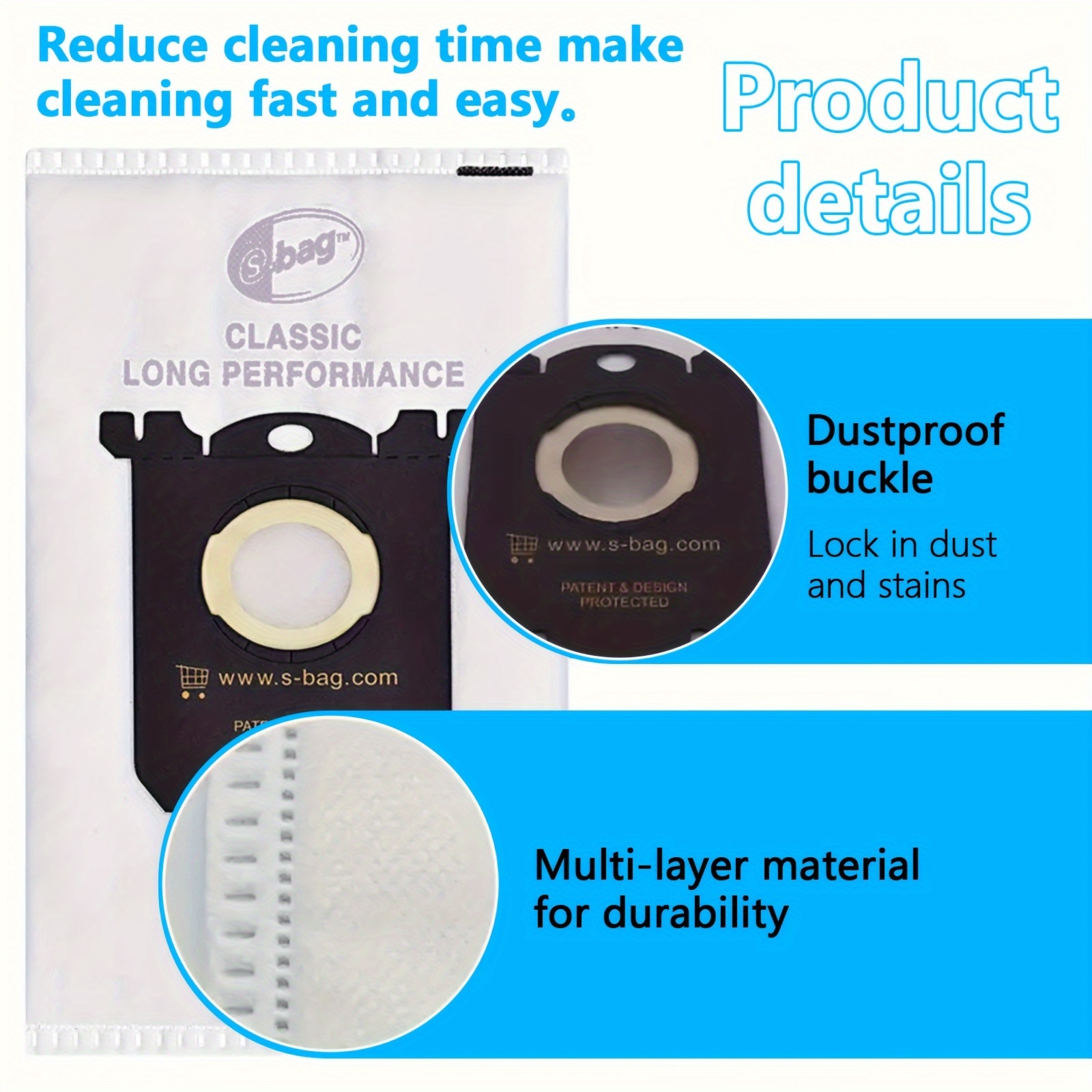 3 6 10pcs changyutgich uchun mos keladigan changyutgich sumkasi, oson o'rnatish, vacuum cleaner, tafsilotlar 4