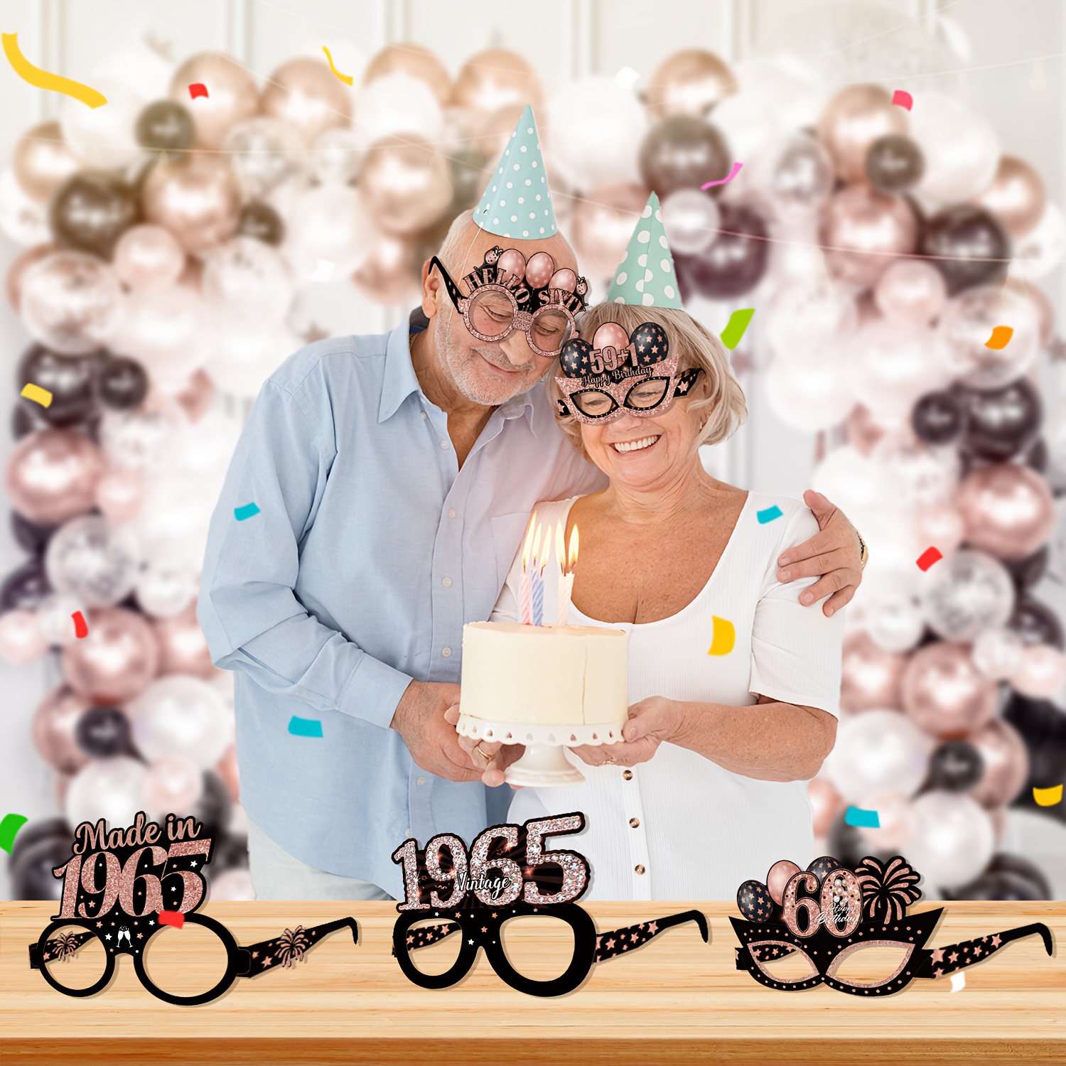 8 Occhiali Da Vista Per 60° Compleanno In Carta Oro E Rosa: Accessori Divertenti Per Foto E Decorazioni Festa - 4