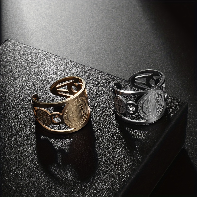 Stainless Steel Adjustable Saint Benedict Ring, Unisex