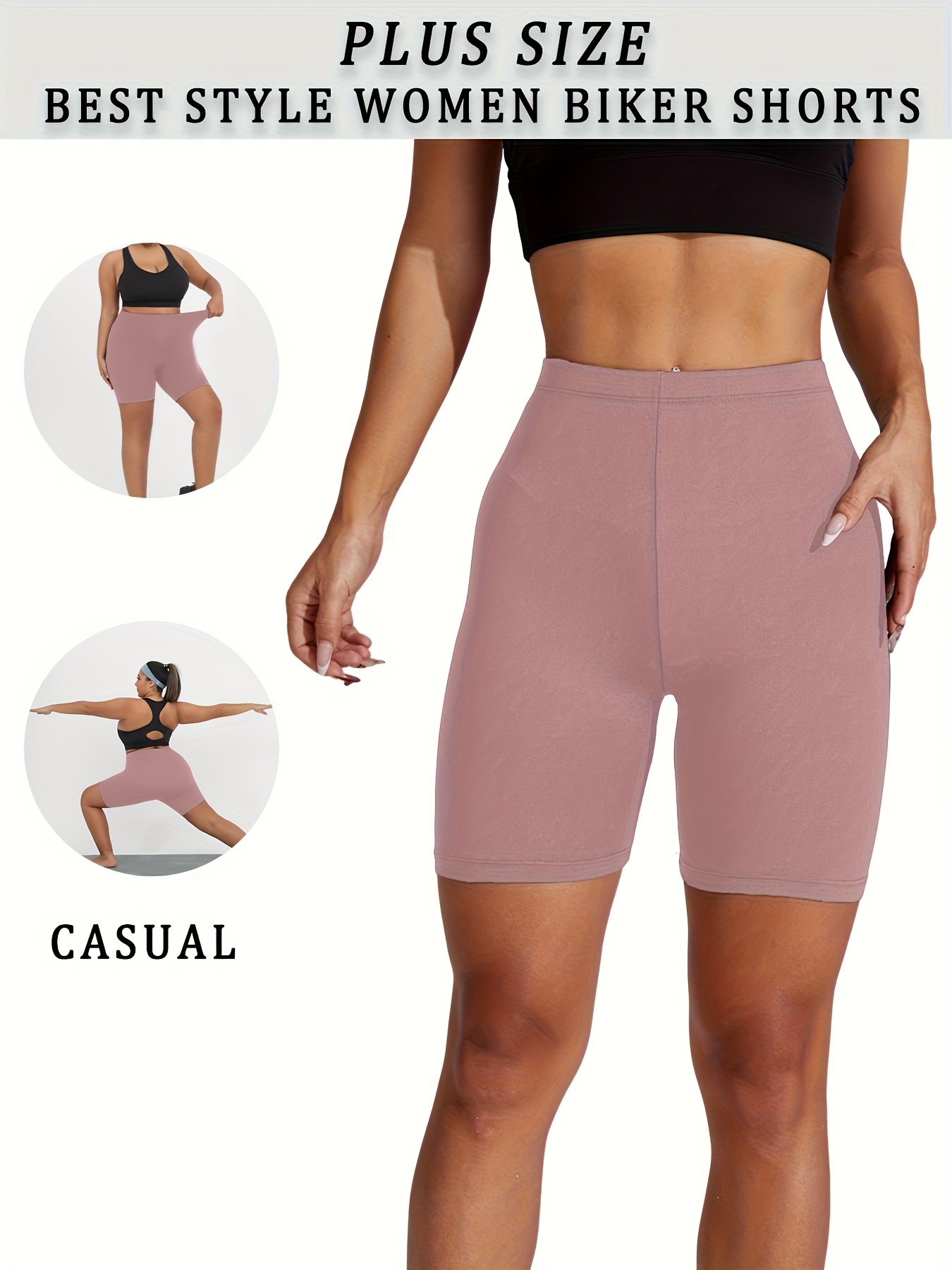 Plus Size Vibrant Green Biker Shorts for Women - Super Soft, No-See-Through, High-Waisted Workout & Yoga Gear, 15.24cm Inseam, Stretchy Polyester/Spandex Blend, Machine Washable, Plus Size Shorts