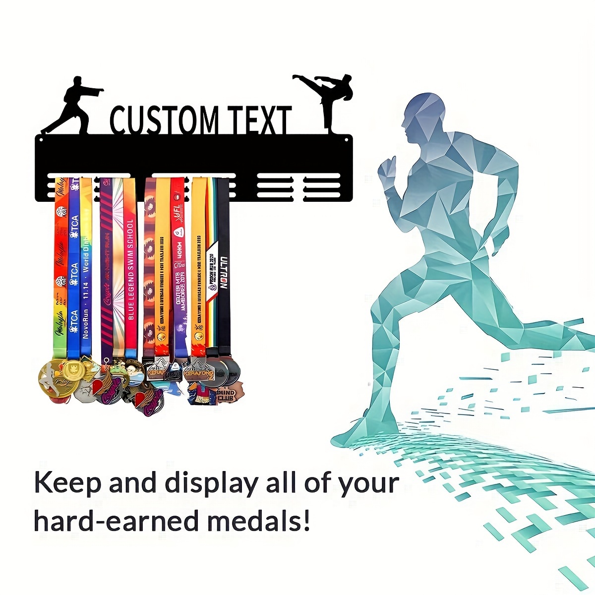 TEMU 1pc Custom Name Taekwondo Metal Medal Hanger - 15.74 Inch Metal Display Rack For Medals, Belts, Hats - Martial Arts Decor For Home, Gym, Porch -