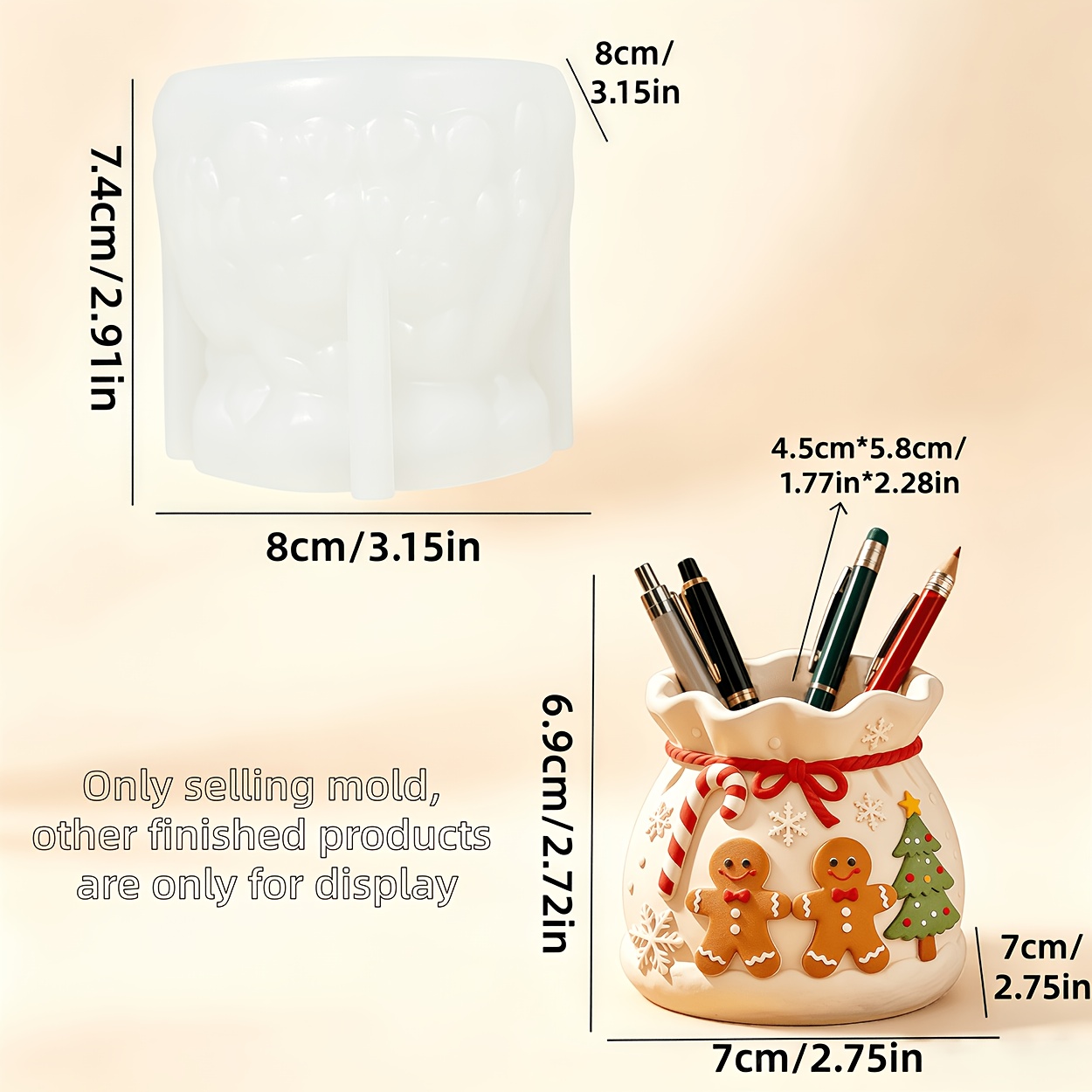 Clay Mold, Christmas Gingerbread Man Fortune Bag Shaped Flower Pot Pen Holder Storage Silicone Mold, Winter Atmosphere Desktop Pen Holder Silicone Mold, Warm Christmas Desktop Storage Ornaments