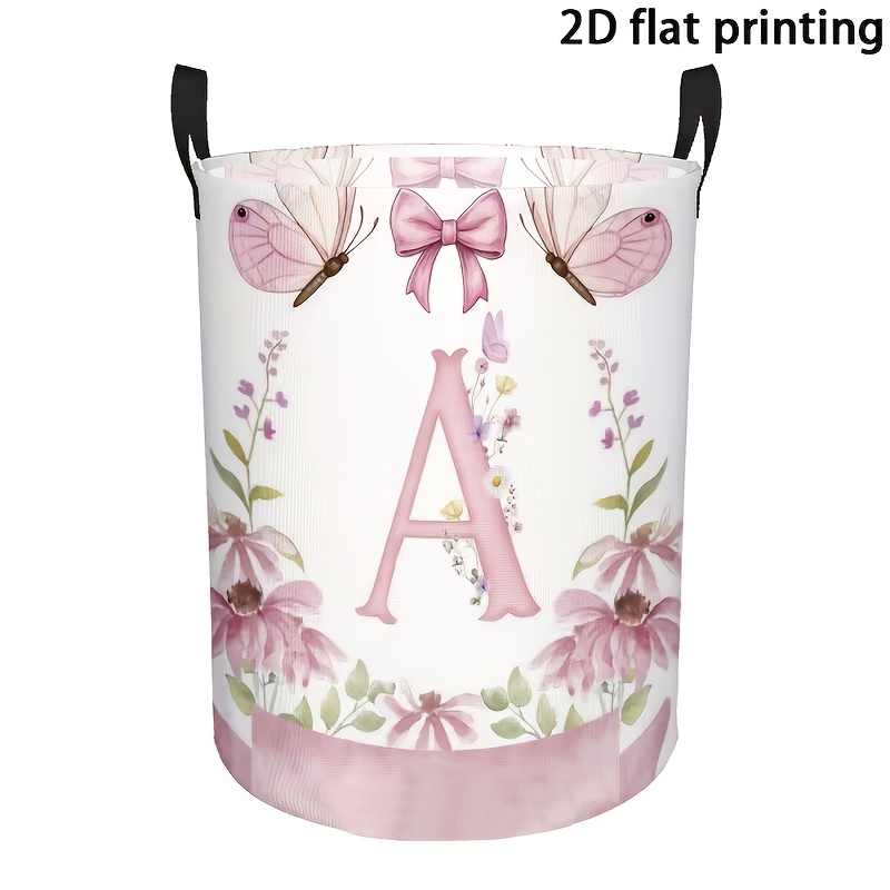 TEMU 1pc Pink Bow Letter "a" 2d Flat Printed Laundry Basket, Organizer Basket, Suitable For Organizing Clothes, Suitable For Laundry Room, Living