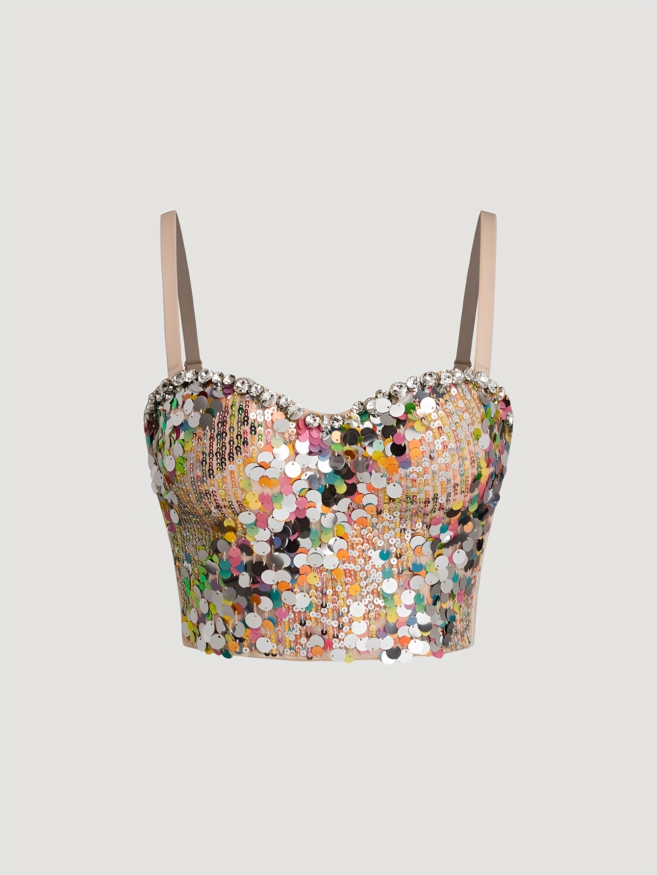 top bretelles à paillettes femmes sequins multicolores Temu