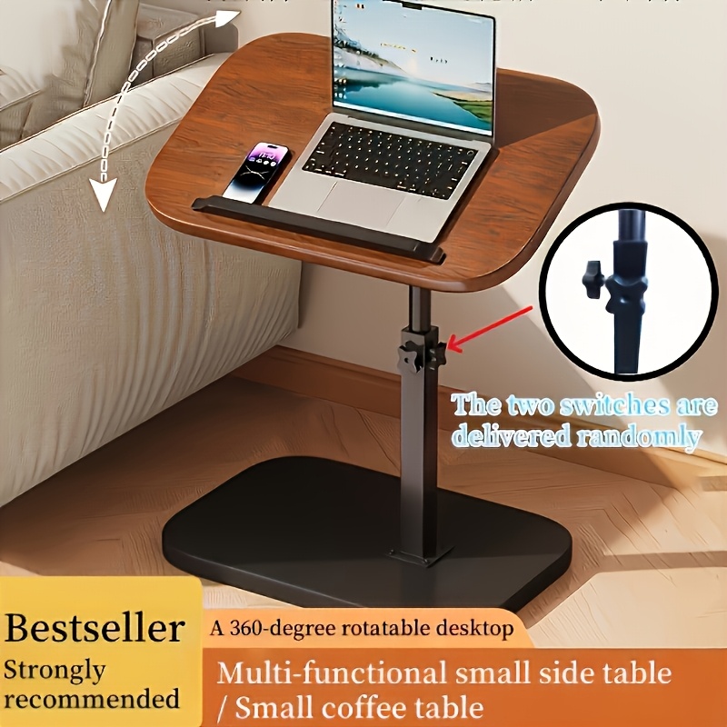 vintage adjustable height   side table - 360° rotating, space-saving   design, durable metal frame & mdf top, portable for living room, bedroom, game room -   sofa, bed, or gaming chair, small  , bedroom storage, retro style furniture, sturdy construction, small furniture, apartment   0